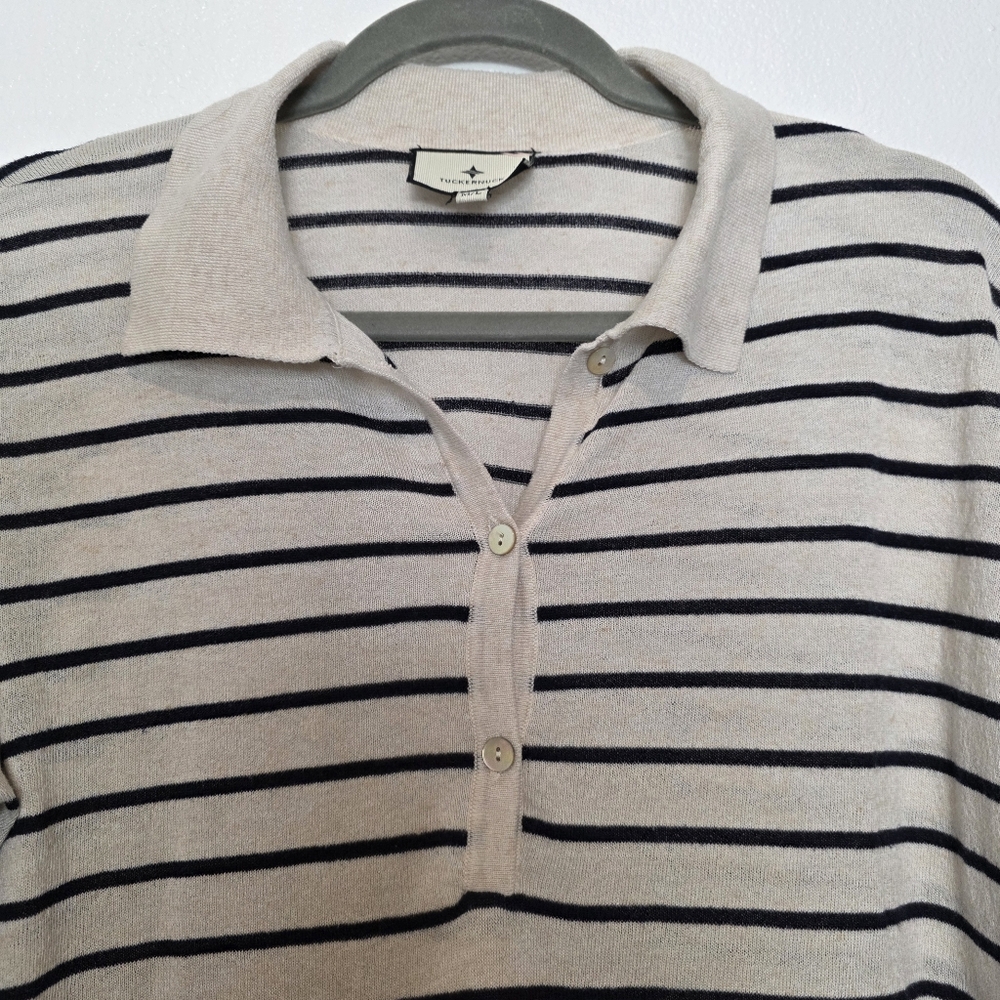 Tuckernuck Clayton Striped Knit Linen Polo Long Sleeve Sweater - Picture 6 of 9